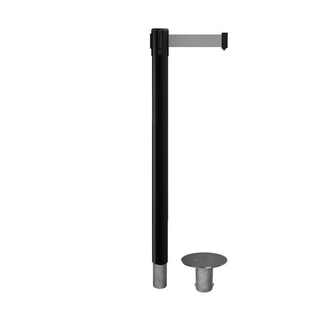 MONTOUR LINE Stanchion Belt Barrier Removable Base Black Post 7.5ftLt Gry Belt MX630R-BK-LGY-75